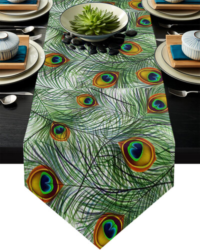 Povo plunksnų gradiento stalo bėgikas, skirtas valgomojo stalo dekoravimui pobūvių dekoravimui, dėmėms atsparus stačiakampis valgomojo stalo bėgikas kaimiškas dekoras