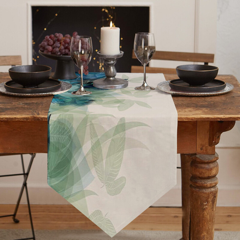 Povo plunksnų gradiento stalo bėgikas, skirtas valgomojo stalo dekoravimui pobūvių dekoravimui, dėmėms atsparus stačiakampis valgomojo stalo bėgikas kaimiškas dekoras