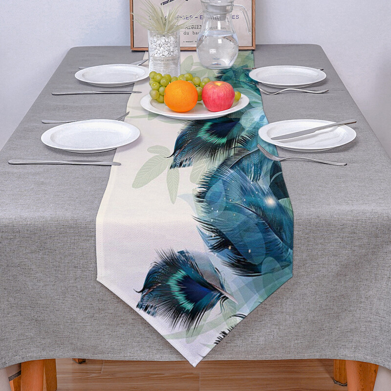 Povo plunksnų gradiento stalo bėgikas, skirtas valgomojo stalo dekoravimui pobūvių dekoravimui, dėmėms atsparus stačiakampis valgomojo stalo bėgikas kaimiškas dekoras