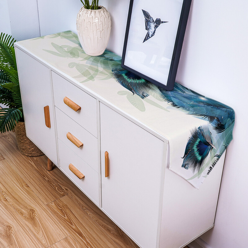 Povo plunksnų gradiento stalo bėgikas, skirtas valgomojo stalo dekoravimui pobūvių dekoravimui, dėmėms atsparus stačiakampis valgomojo stalo bėgikas kaimiškas dekoras