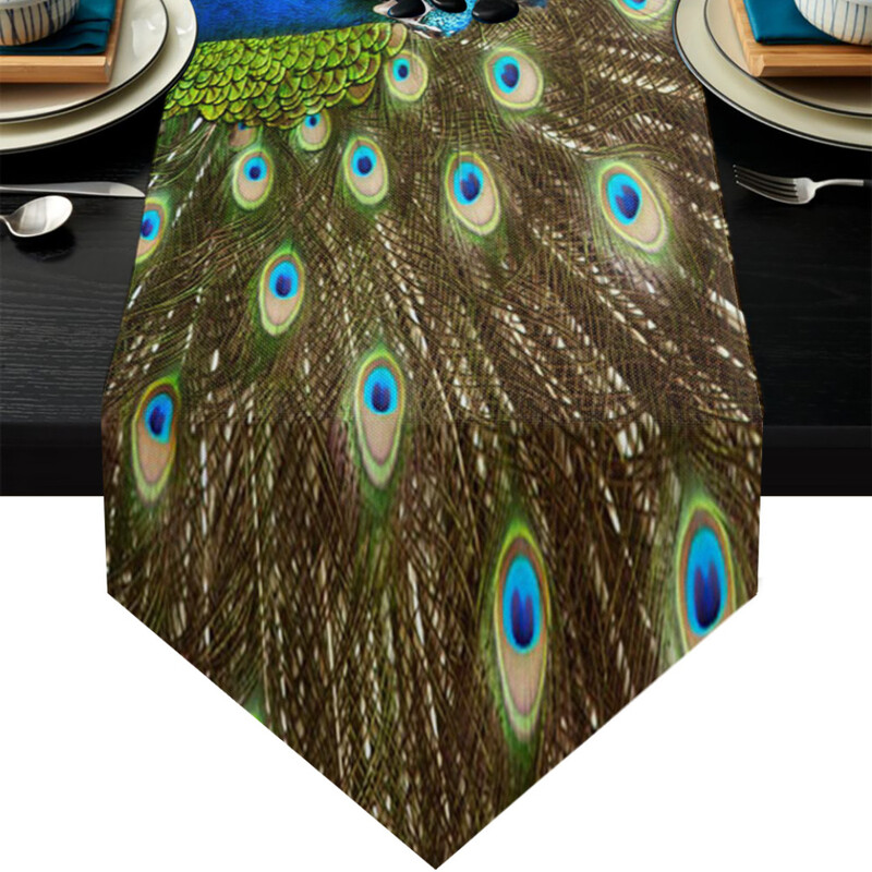 Povo plunksnų gradiento stalo bėgikas, skirtas valgomojo stalo dekoravimui pobūvių dekoravimui, dėmėms atsparus stačiakampis valgomojo stalo bėgikas kaimiškas dekoras