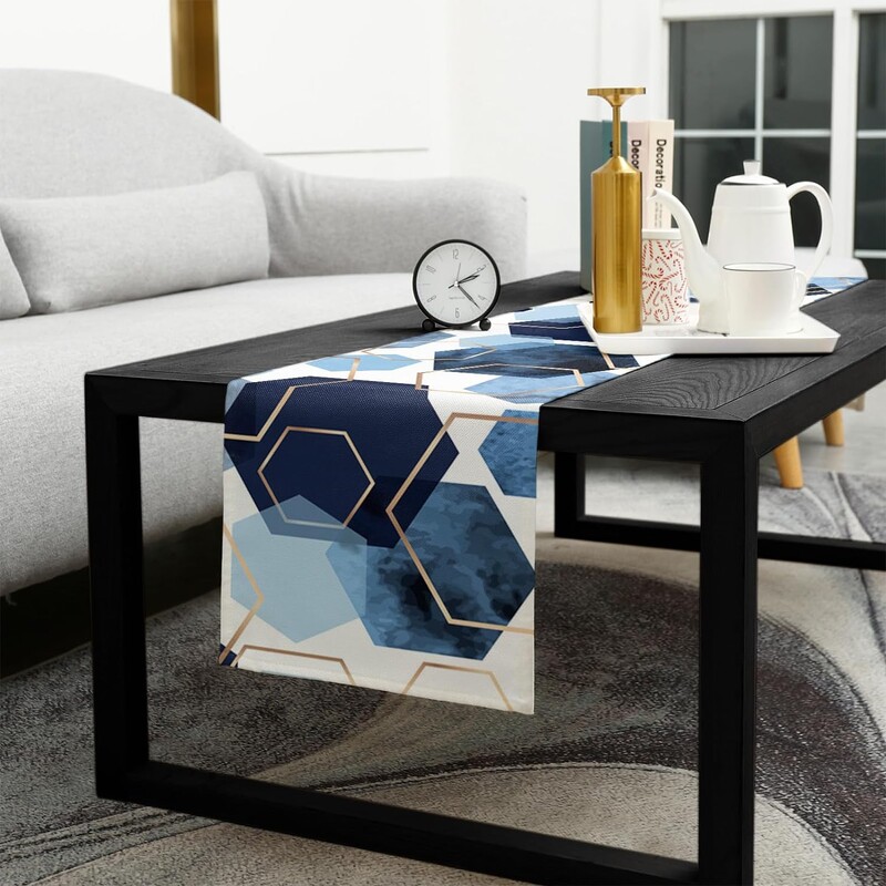 Modern absztrakt geometrikus lenvászon asztali futó komód Sálak Újrafelhasználható konyhai étkezőasztal futó Ünnepi parti dekorációk