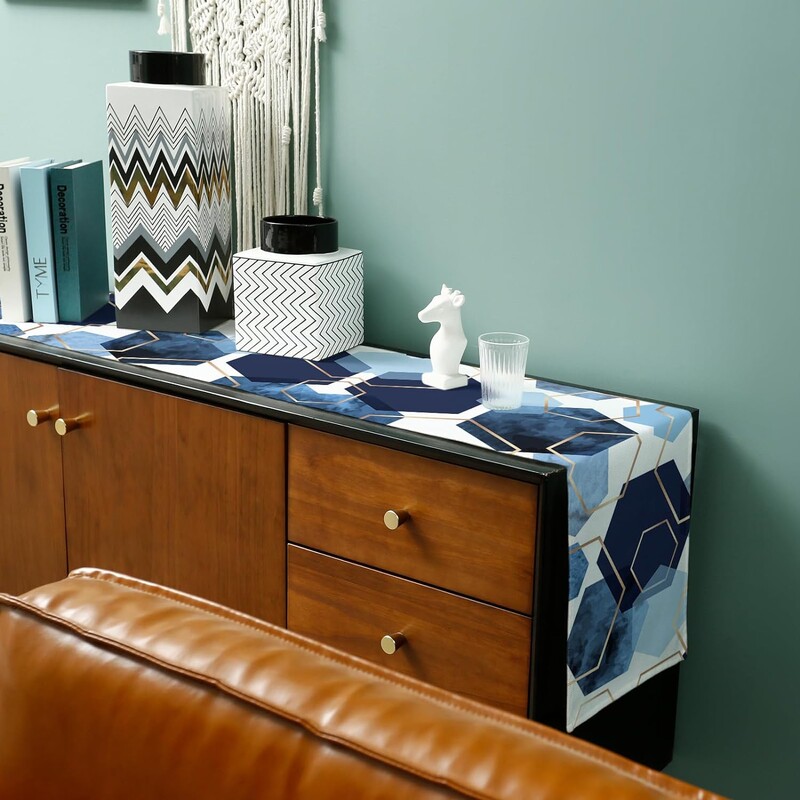 Modern absztrakt geometrikus lenvászon asztali futó komód Sálak Újrafelhasználható konyhai étkezőasztal futó Ünnepi parti dekorációk