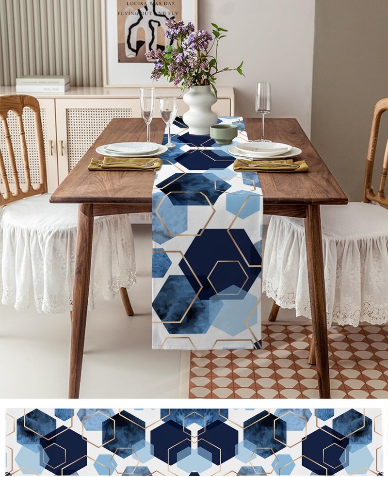 Modern absztrakt geometrikus lenvászon asztali futó komód Sálak Újrafelhasználható konyhai étkezőasztal futó Ünnepi parti dekorációk