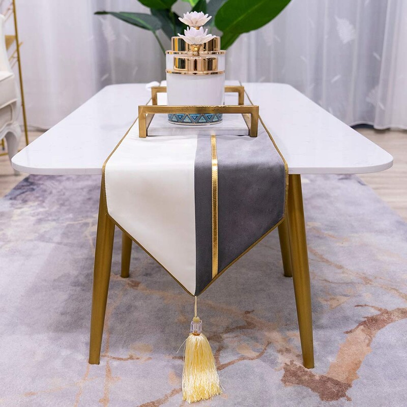 Alearde de masă decorative din piele de lux cu dungi în mozaic cu ciucuri pentru casă, sufragerie, decor artistic pentru dormitor, nuntă