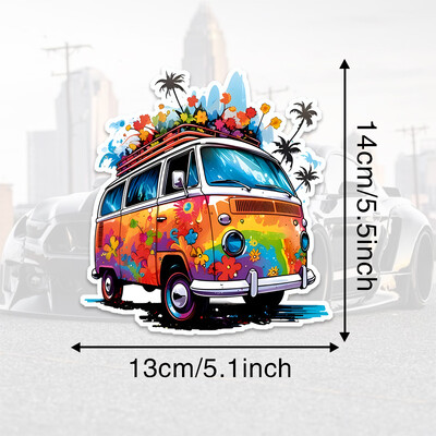 Hippie kvetinová kempingová autobusová vinylová vodotesná nálepka na auto, notebook, nálepka pre autá, dodávky, nákladné autá