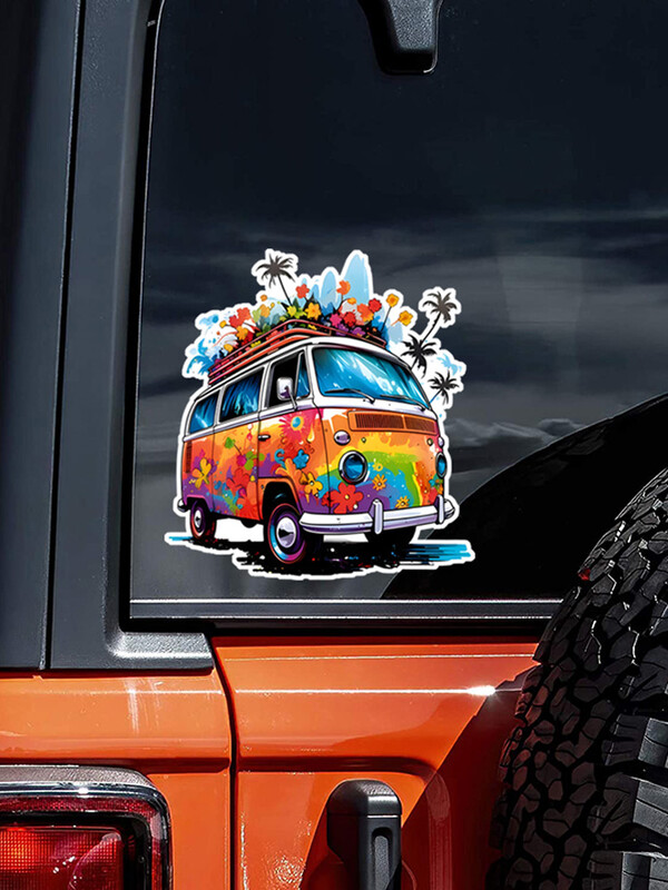 Hippie kvetinová kempingová autobusová vinylová vodotesná nálepka na auto, notebook, nálepka pre autá, dodávky, nákladné autá
