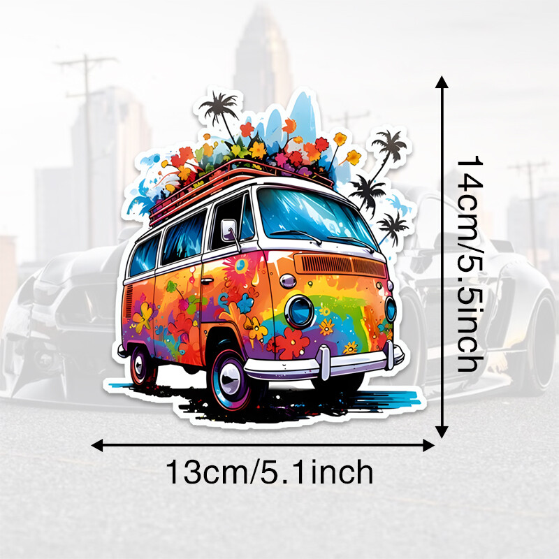 Hippie kvetinová kempingová autobusová vinylová vodotesná nálepka na auto, notebook, nálepka pre autá, dodávky, nákladné autá