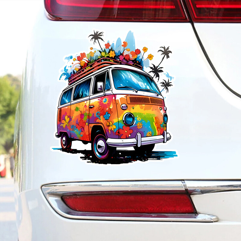 Hippie kvetinová kempingová autobusová vinylová vodotesná nálepka na auto, notebook, nálepka pre autá, dodávky, nákladné autá
