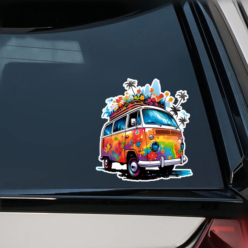 Hippie kvetinová kempingová autobusová vinylová vodotesná nálepka na auto, notebook, nálepka pre autá, dodávky, nákladné autá