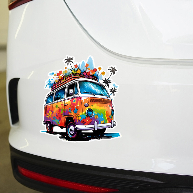 Hippie kvetinová kempingová autobusová vinylová vodotesná nálepka na auto, notebook, nálepka pre autá, dodávky, nákladné autá
