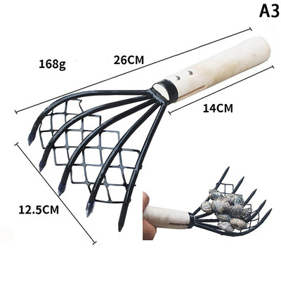 Greblă pentru scoici cu plasă 5 gheare cu mâner din lemn Greblă Instrument de săpat pentru scoici Accesorii pentru fructe de mare pentru plivire Instrument pentru agricultură Mâner din lemn Furcă