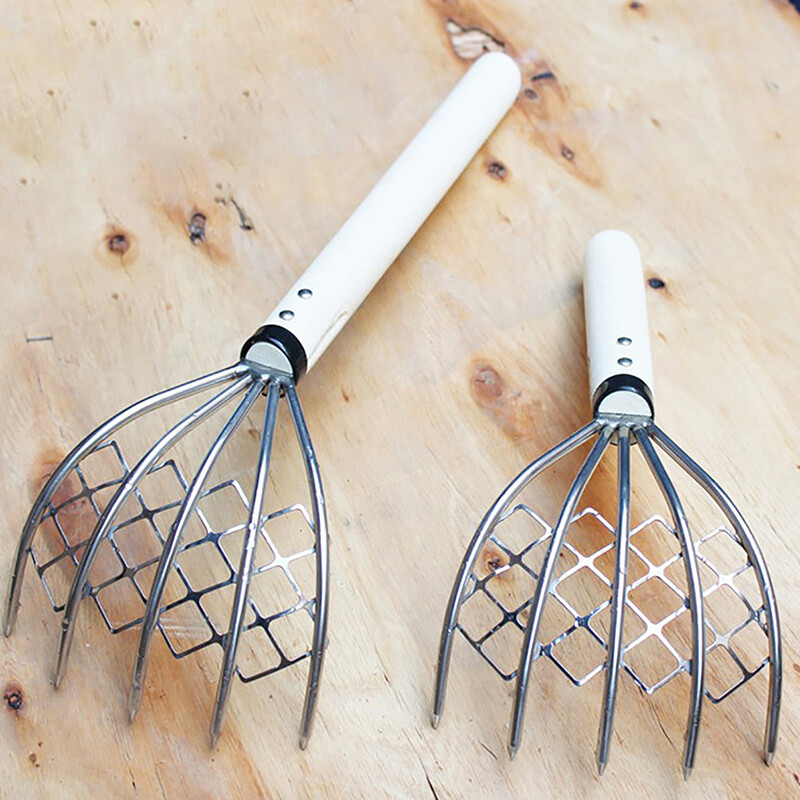 Greblă pentru scoici cu plasă 5 gheare cu mâner din lemn Greblă Instrument de săpat pentru scoici Accesorii pentru fructe de mare pentru plivire Instrument pentru agricultură Mâner din lemn Furcă