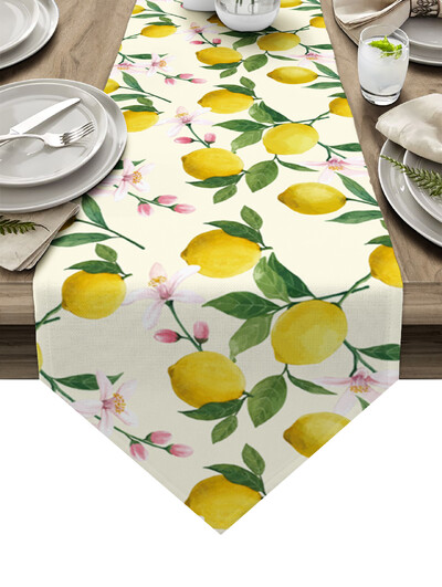 Pastoral Beauty Yellow Lemon Print Плъзгач за маса Семейна трапезна маса ТВ шкаф Маса за кафе Плъзгач за маса от бельо