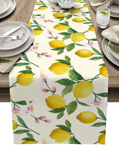 Pastoral Beauty Yellow Lemon Print Плъзгач за маса Семейна трапезна маса ТВ шкаф Маса за кафе Плъзгач за маса от бельо