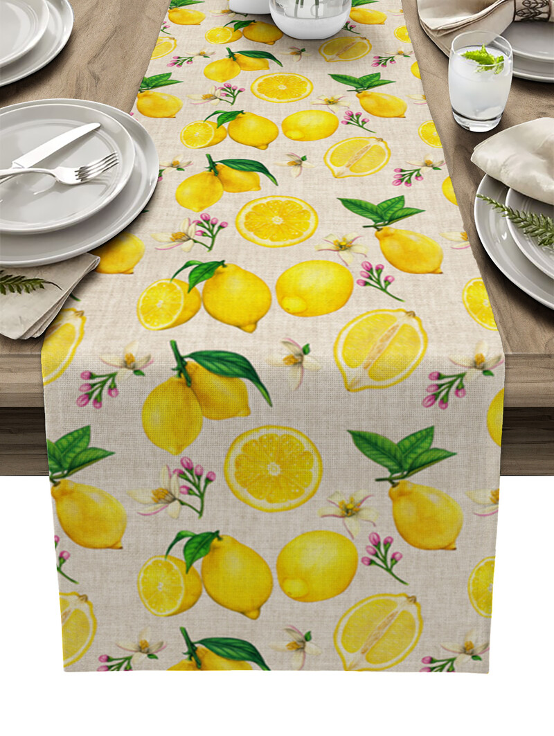 Pastoral Beauty Yellow Lemon Print Плъзгач за маса Семейна трапезна маса ТВ шкаф Маса за кафе Плъзгач за маса от бельо