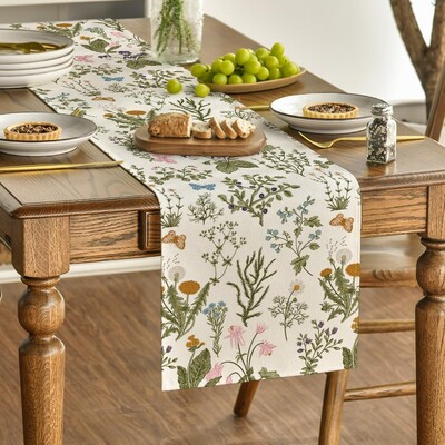 Пролет и лято Wildflower Floral Retro Butterfly Pattern Table Runner Декорация за кухненска маса Декорация на маса на открито