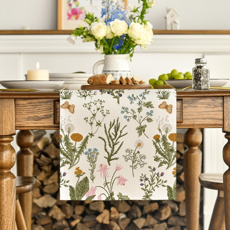 Пролет и лято Wildflower Floral Retro Butterfly Pattern Table Runner Декорация за кухненска маса Декорация на маса на открито
