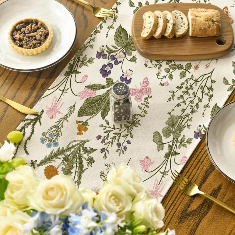 Пролет и лято Wildflower Floral Retro Butterfly Pattern Table Runner Декорация за кухненска маса Декорация на маса на открито