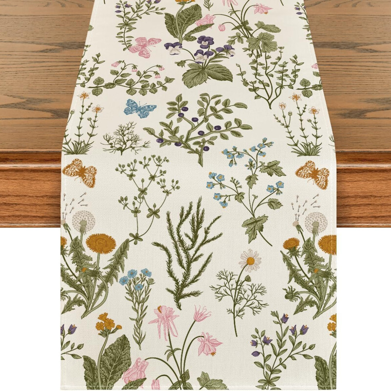 Пролет и лято Wildflower Floral Retro Butterfly Pattern Table Runner Декорация за кухненска маса Декорация на маса на открито