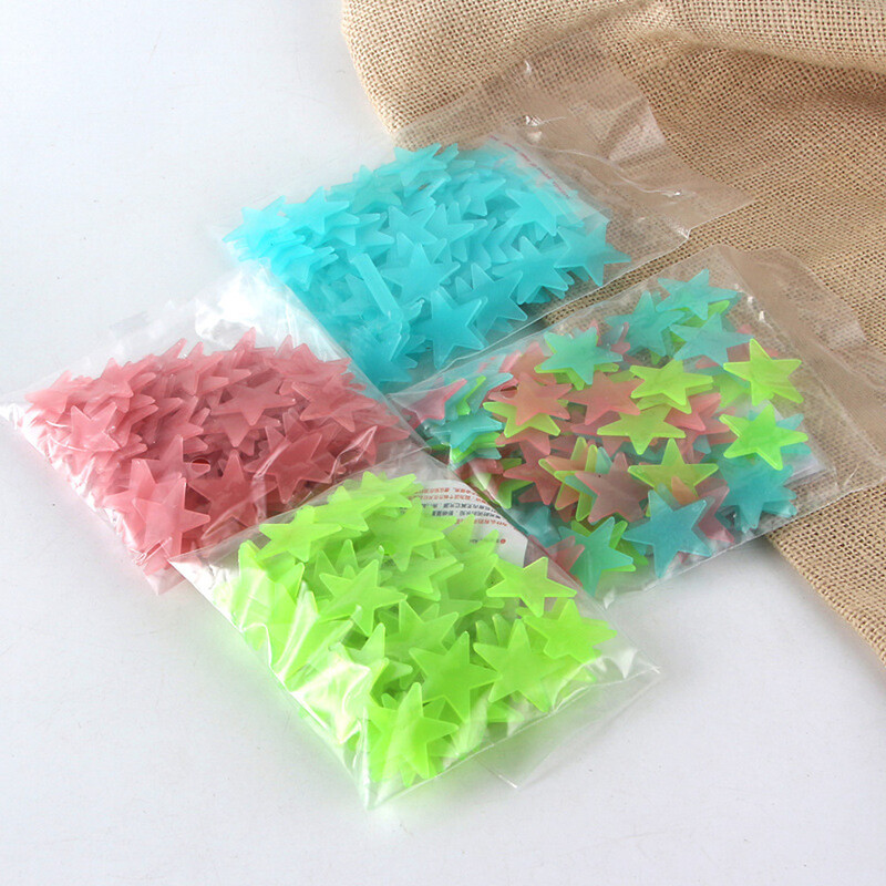 100db/szett csillagok világító fali matricák sötétben világítanak gyerekeknek babaszoba dekorációs matricák színes csillag otthoni barkács dekor falfestmény