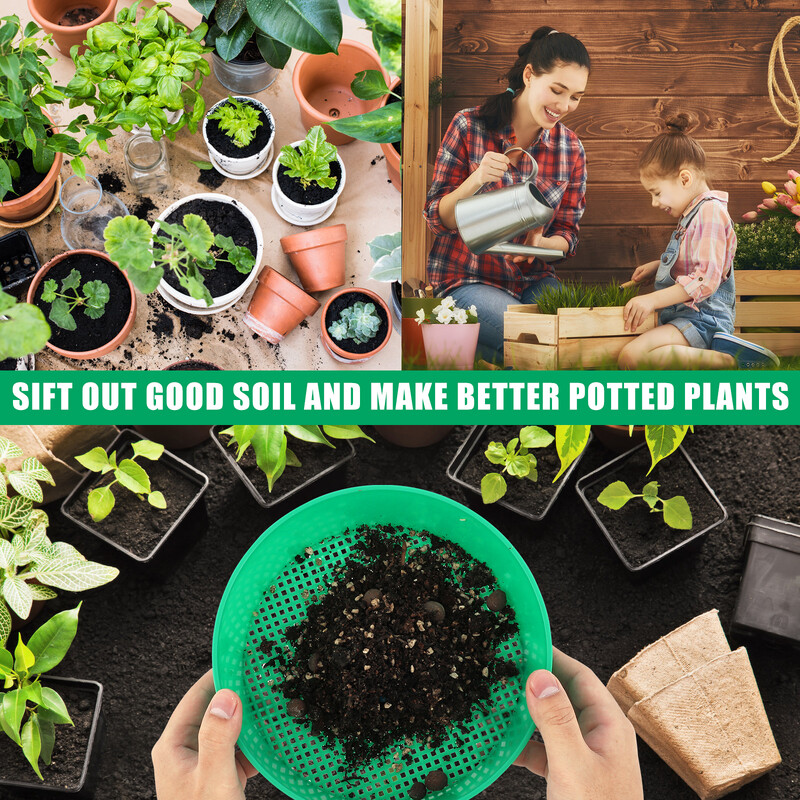 4db Talajszita Újrafelhasználható Kőszita serpenyő műanyag kerti hálós szita kerek hálós szitalapát hordozható kerti talajszita