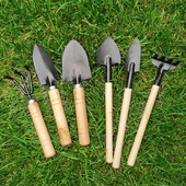 3/6 ks drevená rukoväť železná záhradná lopata hrable rýľ na kvety črepníkové rastliny bonsai mini záhradné náradie sada kopanie odburiňovanie