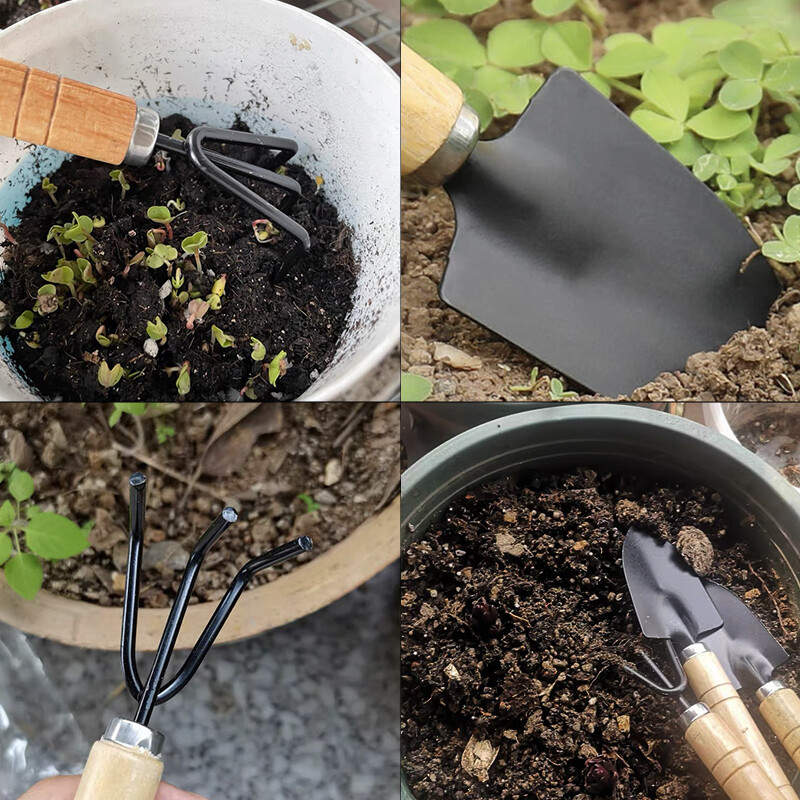 3/6 ks drevená rukoväť železná záhradná lopata hrable rýľ na kvety črepníkové rastliny bonsai mini záhradné náradie sada kopanie odburiňovanie