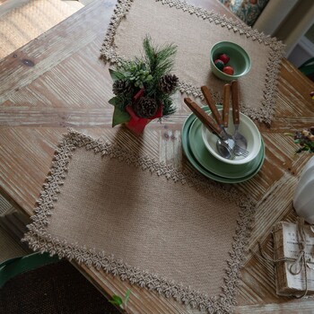 Table Runners Farmhouse Ρουστίκ φυσική δαντέλα από γιούτα Vintage Country γάμος Γενέθλια Χριστουγεννιάτικη γιορτή των Ευχαριστιών Διακόσμηση τραπεζιού