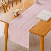 Lininis stalo bėgikas sodybos kaimiškas fortepijono apsauginis dangtelis su kutais valgomajam Virtuvei Kavos vakarėlio komoda Namų stalo dekoravimas