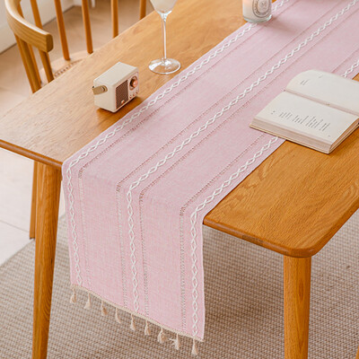 Lininis stalo bėgikas sodybos kaimiškas fortepijono apsauginis dangtelis su kutais valgomajam Virtuvei Kavos vakarėlio komoda Namų stalo dekoravimas