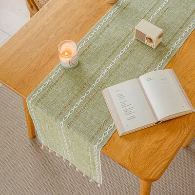 Lininis stalo bėgikas sodybos kaimiškas fortepijono apsauginis dangtelis su kutais valgomajam Virtuvei Kavos vakarėlio komoda Namų stalo dekoravimas