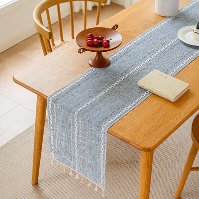 Lininis stalo bėgikas sodybos kaimiškas fortepijono apsauginis dangtelis su kutais valgomajam Virtuvei Kavos vakarėlio komoda Namų stalo dekoravimas