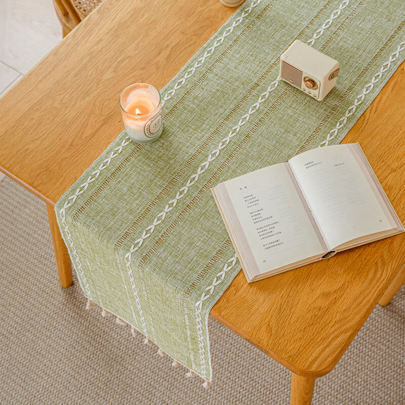 Lininis stalo bėgikas sodybos kaimiškas fortepijono apsauginis dangtelis su kutais valgomajam Virtuvei Kavos vakarėlio komoda Namų stalo dekoravimas