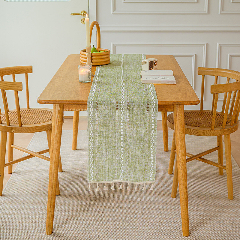 Lininis stalo bėgikas sodybos kaimiškas fortepijono apsauginis dangtelis su kutais valgomajam Virtuvei Kavos vakarėlio komoda Namų stalo dekoravimas