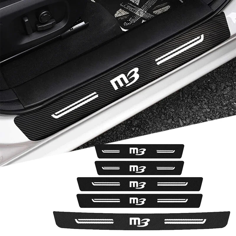 Chránič prahu dverí auta, nárazník kufra, odolný proti poškriabaniu, nálepky pre Mazda M3 Badge 2023, prahové lišty z uhlíkových vlákien na pedále dverí