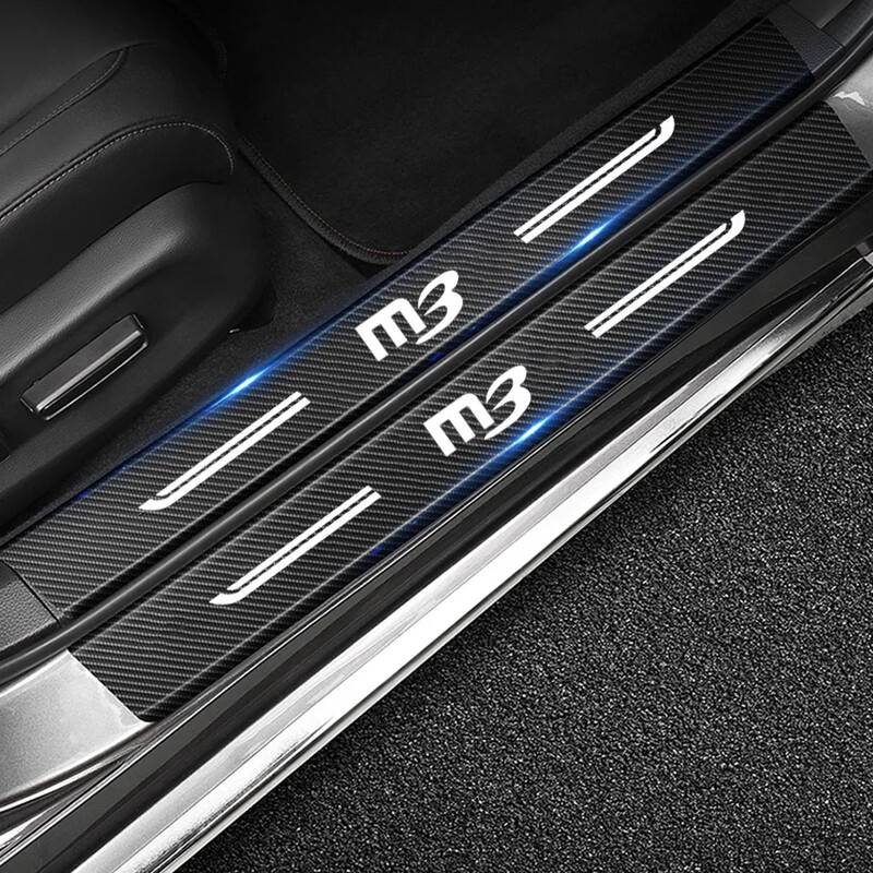Chránič prahu dverí auta, nárazník kufra, odolný proti poškriabaniu, nálepky pre Mazda M3 Badge 2023, prahové lišty z uhlíkových vlákien na pedále dverí