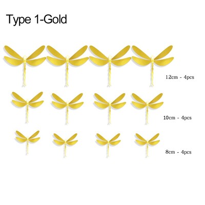 Αυτοκόλλητο τοίχου 12 ΤΕΜ 3D Imitation Dragonfly Διακόσμηση γάμου με μεταλλική υφή PVC Αυτοκόλλητα τοίχου με πεταλούδα