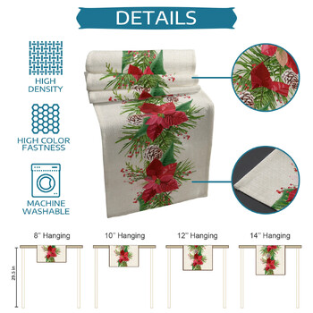 Χριστουγεννιάτικα Poinsettia Flower Lenn Table Runners Διακόσμηση τραπεζιού Επαναχρησιμοποιήσιμα αγροτικά σπίτια Τραπεζαρία δρομείς Χριστουγεννιάτικα στολίδια 2025