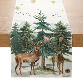 Платно Коледна маса Runner Elk Tree Print Printed Xmas Table Flag Christmas Eve Party Decor Table Покривка Noel Xmas Decor