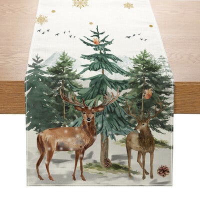 Платно Коледна маса Runner Elk Tree Print Printed Xmas Table Flag Christmas Eve Party Decor Table Покривка Noel Xmas Decor