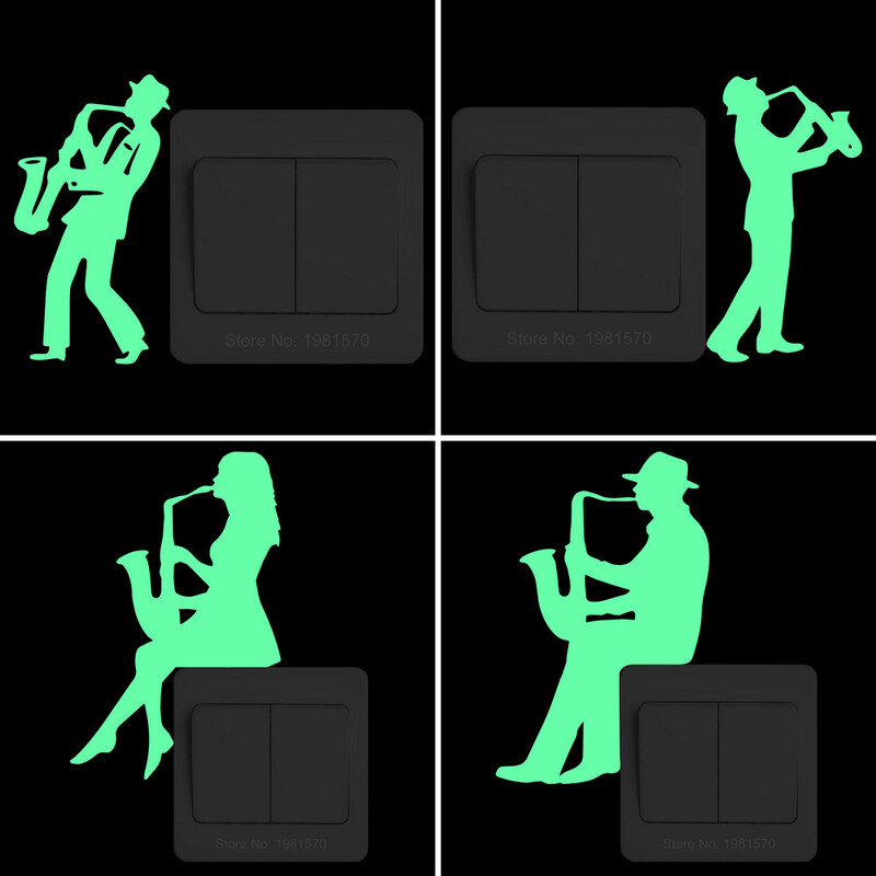 Žiariace hudobné nálepky, nástenný vypínač do detskej izby, dekorácia chladničky, hudobná umelecká nálepka: husle/klavír/saxofón/trombón/klarinet/gitara...