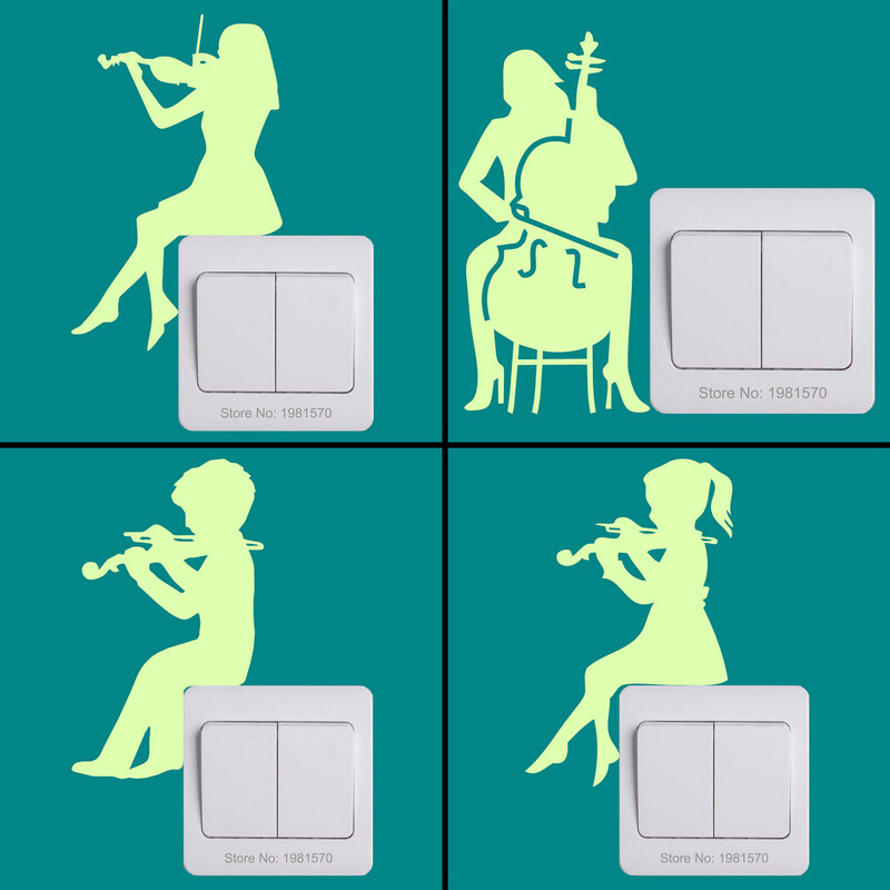 Žiariace hudobné nálepky, nástenný vypínač do detskej izby, dekorácia chladničky, hudobná umelecká nálepka: husle/klavír/saxofón/trombón/klarinet/gitara...