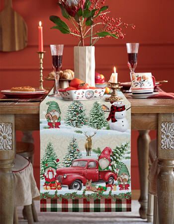 Santa Snowman Truck Pattern Τραπέζι Runner Λευκά είδη Ανθεκτικό σε λεκέδες Wedding Party Home Χριστουγεννιάτικη διακόσμηση Διακοσμήσεις τραπεζιών κουζίνας