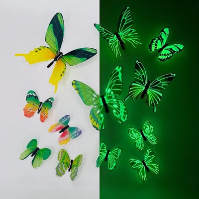 Νέο 12Pcs Fashion 3D Luminous Butterfly Δημιουργικό αυτοκόλλητο τοίχου για αυτοκόλλητα τοίχου DIY Μοντέρνα τέχνη τοίχου Διακοσμήσεις σπιτιού DIY δώρο
