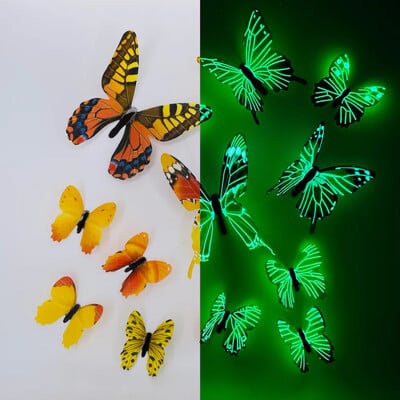Νέο 12Pcs Fashion 3D Luminous Butterfly Δημιουργικό αυτοκόλλητο τοίχου για αυτοκόλλητα τοίχου DIY Μοντέρνα τέχνη τοίχου Διακοσμήσεις σπιτιού DIY δώρο