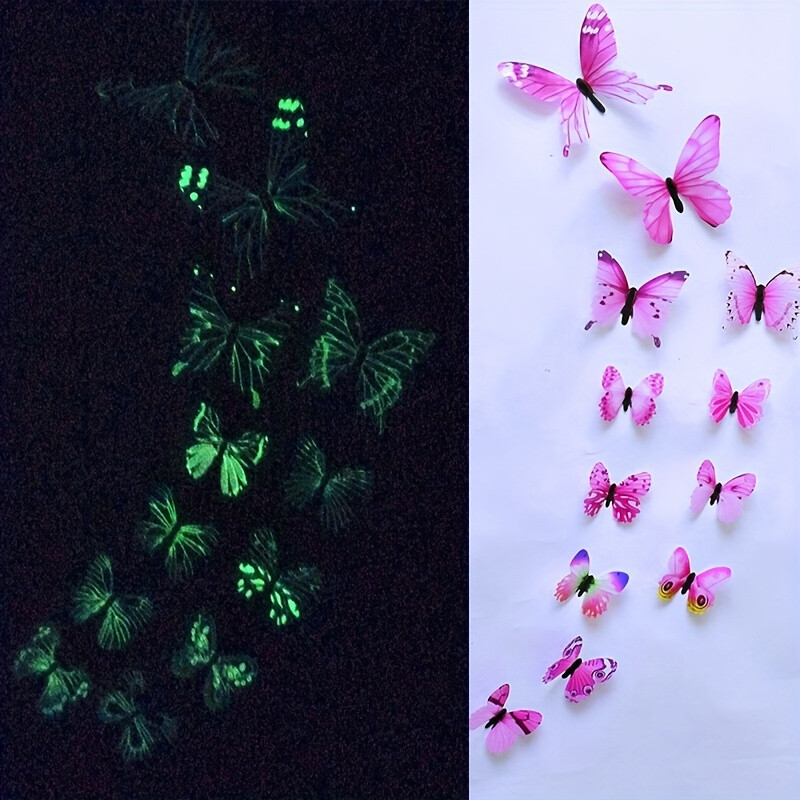 Νέο 12Pcs Fashion 3D Luminous Butterfly Δημιουργικό αυτοκόλλητο τοίχου για αυτοκόλλητα τοίχου DIY Μοντέρνα τέχνη τοίχου Διακοσμήσεις σπιτιού DIY δώρο
