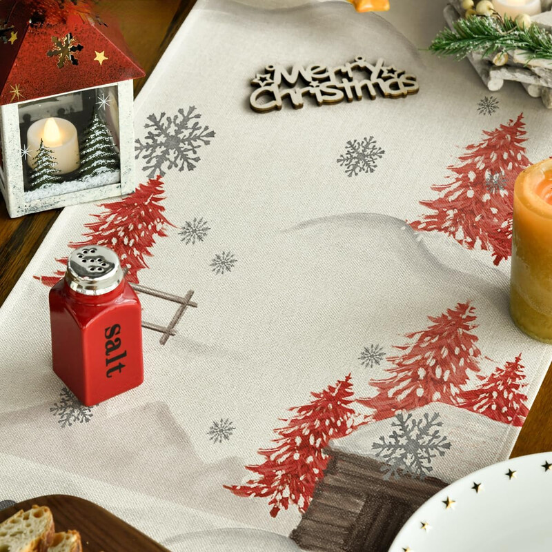 Коледна украса Коледни елхи Let It Snow Red Snowman Linen Table Runner Winter Holiday Кухненска маса Decor for Party Decor