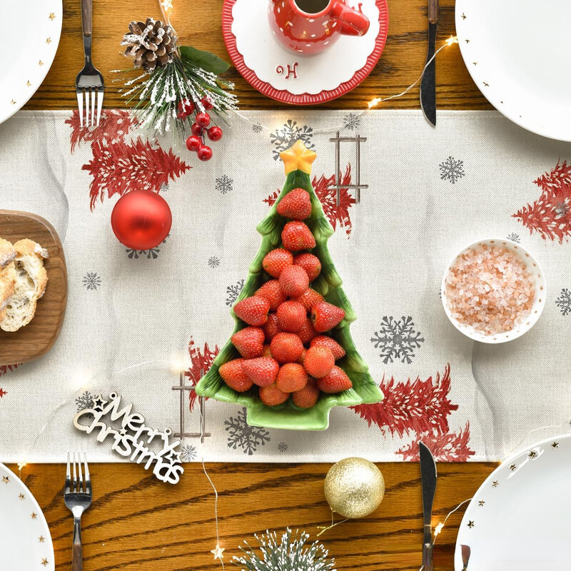 Коледна украса Коледни елхи Let It Snow Red Snowman Linen Table Runner Winter Holiday Кухненска маса Decor for Party Decor