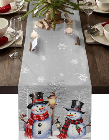 Χριστουγεννιάτικο Snowman Tree Branch Snowflake Linen Table Runners Διακόσμηση τραπεζιού Χειμωνιάτικο Χριστουγεννιάτικο τραπέζι τραπεζαρίας Runners Χριστουγεννιάτικα διακοσμητικά